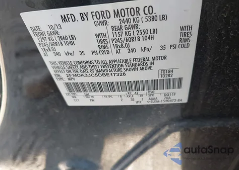 2013 Ford Edge Sel из США, поврежденный, VIN 2FMDK3JC5DBE17328